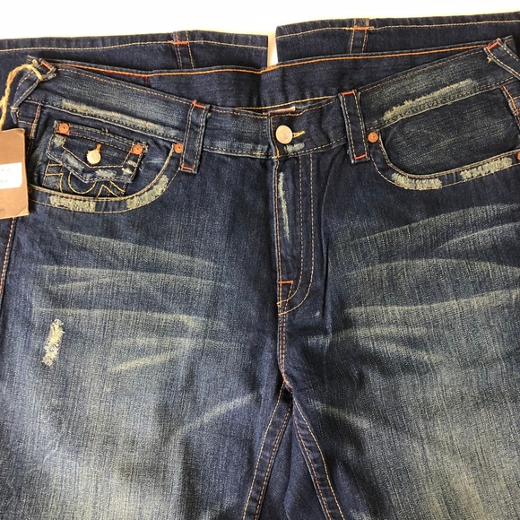 NWT True Religion Joey Jeans- Distressed Dark Wash - Picture 2 of 5